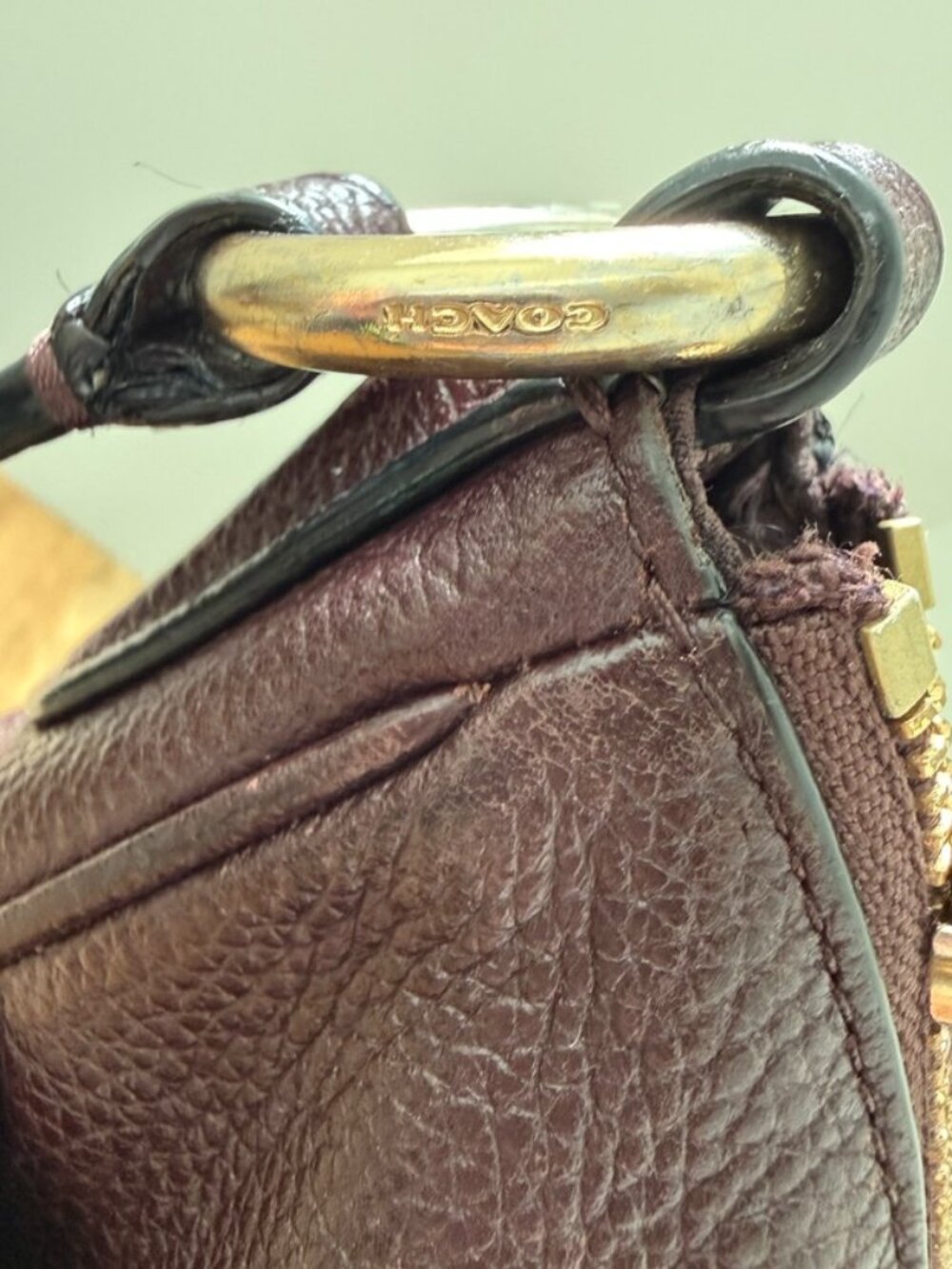 COACH Chaise Crossbody Bag Polished Pebble Leather Oxblood Deep Red Wine Gold - Picture 6 of 13